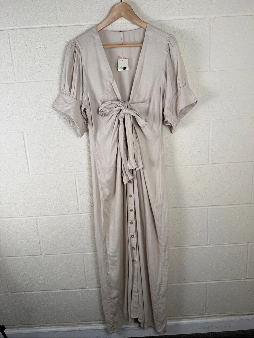 NWT Free People Vintage Summer Midi Dress Beige/Cold Stone Med. Resortwear $98
